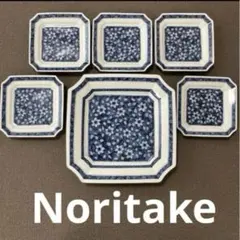 【ノリタケ】花柄　スクエア皿　八角皿 レトロ　和柄　ヴィンテージノリタケ ブルー