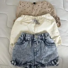 ベビーショートパンツ80 3点セット ハート デニム スカラップ