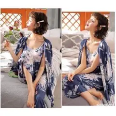 3点セット！ルームウェア ブラック 部屋着 パジャマ カーディガン花柄Ｌ