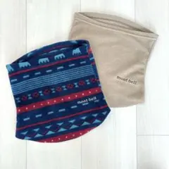 【モンベル】キッズ　シャミース　ネックゲイター　ベージュ&プリントfreeサイズ