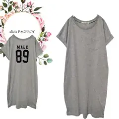 【ページボーイ】ロングカットソー半袖ワンピース♡バックプリントロゴ【F】グレー系