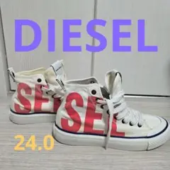 【数回使用】DIESEL ハイカットスニーカー ホワイト/レッド　24.0