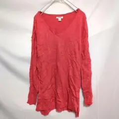 オールドネイビー★M程度 薄手 ニット Vネック 長袖Tシャツ 赤 レッド