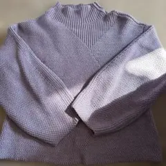 ラベンダー ハイネック Vネック ニット 長袖