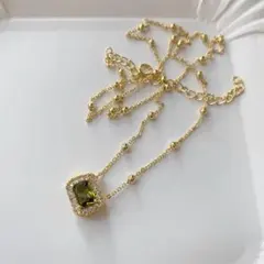 ゴールド スクエアストーン ネックレス
