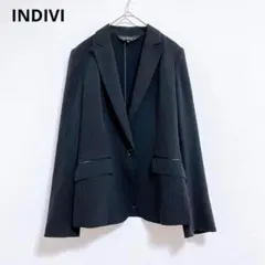 【インディヴィ】テーラードジャケット　美品　ジャケット　黒　ストライプ