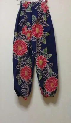 浴衣もんぺパンツ【笹】ワイドパンツ 綿 リメイクハンドメイド 夏祭り 七夕 浴衣もんぺパンツ【笹】ワイドパンツ 綿 リメイクハンドメイド