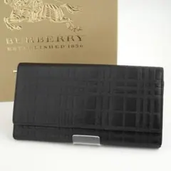 極上美品　Burberry バーバリー　長財布　エンボスチェック　レザー　黒