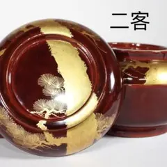 時代　輪島塗　朱漆塗り　沈金　松鶴図　吸い物椀　2客　お正月料理 茶懐石道具