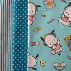 ポチャッコプリント生地&ドットorストライプ計2枚サンリオ☆縦50×横約36cｍ