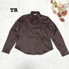 s.1344【TR】長袖 シャツ お洒落 ブラウン テロテロ シンプル Mサイズ