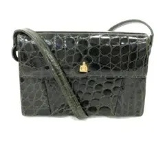 T08/043LANVINランバンエキゾチックレザーシャイニークロコ ショルダー