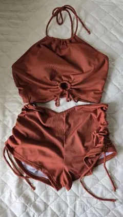 オレンジ色リブ編みセパレート水着 Lサイズ