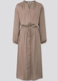 UNIQLO ユニクロ　vネック　ロングシャツワンピース　グレージュ　L