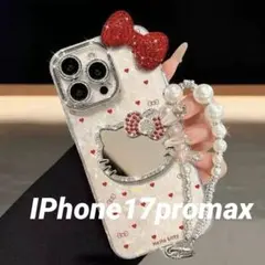 iphone 17promaxスマホケース　ミラー付きキティ風デコストラップ付き
