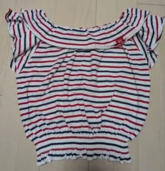 ラブトキシック　オフショルダー赤青ストライプトップス　Мサイズ