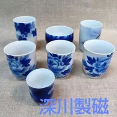 深川製磁　有田焼　青い花柄 湯飲み 6個セット ＋おちょこ1個　まとめ売り