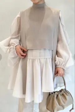 【未使用品】SNIDEL ベストレイヤードフリルスリーブチュニック