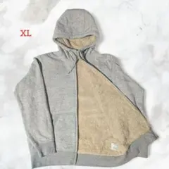 ユニクロ 裏ボア パーカー グレー XL 防寒 フードボア