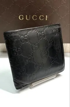GUCCI グッチ　グッチシマ　レザー　GG柄　二つ折り財布　ブラックのサムネイル