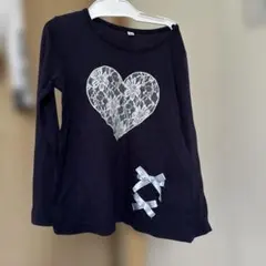 黒 ハート型レースプリント 長袖カットソー 120