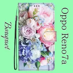 OPPO Reno7a 専用 手帳型ケース 花柄 ストラップ付