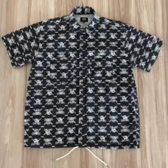 VANS 骸骨 スカル 総柄 半袖ワークシャツ 黒 M ドローコード付のサムネイル