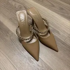 ZARA ベージュ ポインテッドトゥ ミュール 37