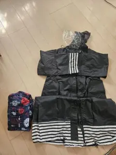 防水レインコート フード付き 黒と白のストライプ　自転車カゴカバー