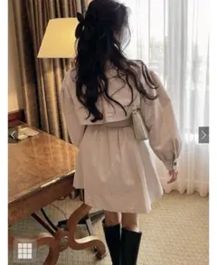 リボンベルト付きボリュームスリーブショート丈トレンチコート[k8939a]