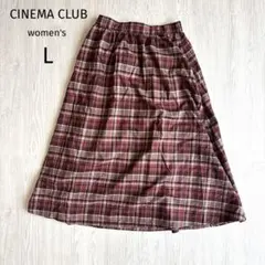 【シネマクラブ】 チェック柄フレアロングスカート 赤×茶 M ウエストゴム 秋物のサムネイル