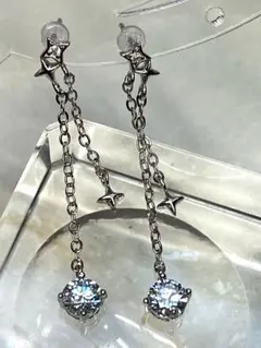 J357-2アクアマリン星チェーン　ゆらゆらチャームsv925針ピアス