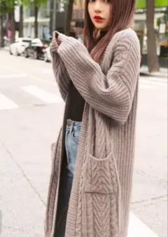 グレイル GRL ケーブルニットカーディガン 長袖 ロングニット　体型カバー