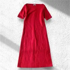 【セプトディーン】ワンピース 毛100% ボートネック 日本製 半袖 38