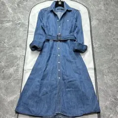 美品♡ラルフローレン　デニムシャツワンピース　ベルト　ロング　長袖　リネン