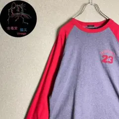 ✮ロングTシャツ　アバクロ　グレー×赤　ラグラン　バイカラー　ナンバー刺繍　L✮