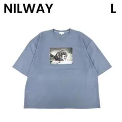 【u-t様】ニルウェイ L くすみブルー プリントTシャツ オーバーサイズ
