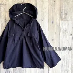 HUMAN WOMAN ヒューマンウーマン　レースアップ　フード付　シャツ　綿麻