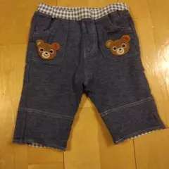 クマ刺繍デニム風パンツ