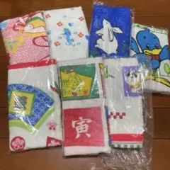 粗品タオル 7枚 まとめ売り 未使用 フェイスタオル 正月 絵柄 うさぎ