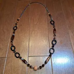 天然石ビーズネックレス ブラウン系 ロング