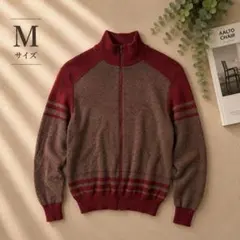 ヴィンテージ ニットジャケット フルジップ 赤茶 Mのサムネイル