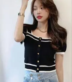 GLAMOROUS スクエア配色ライントップス