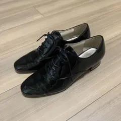 銀座かねまつ　レースアップシューズ　黒　23.5cm 靴　フラットシューズ