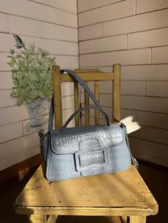 ZARA ライトブルー クロコダイル型押し ショルダーバッグ