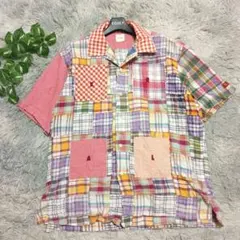 【カールヘルム】パッチワークシャツ 半袖 ロゴ刺繍 チェック ピンクハウス Mのサムネイル