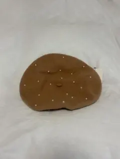 ブラウンウールベレー帽 S-M パール装飾