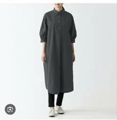 未使用タグ付☆無印良品☆ブロード七分袖ワンピース婦人L黒