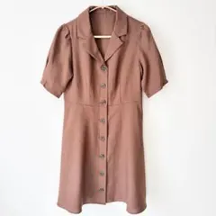 美品♪GU ジーユー 半袖 フロントボタン ミニ ワンピース S ブラウン