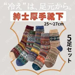 厚手 メンズソックス ノルディック柄 5足組 靴下 秋冬用 防寒 暖かい 人気